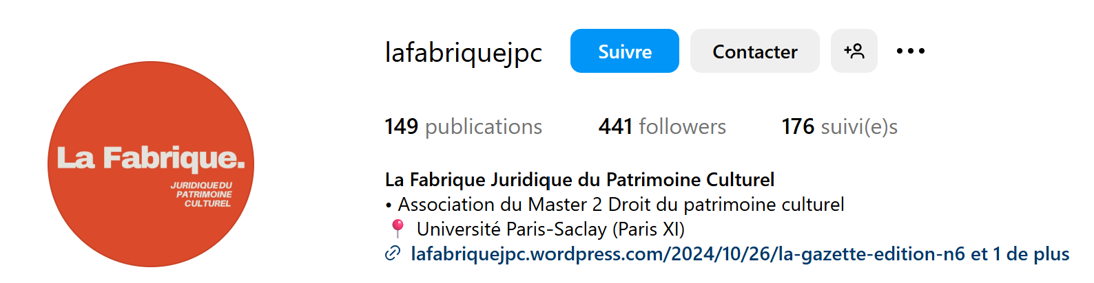Page Instagram de La Fabrique - Association étudiante Paris-Saclay